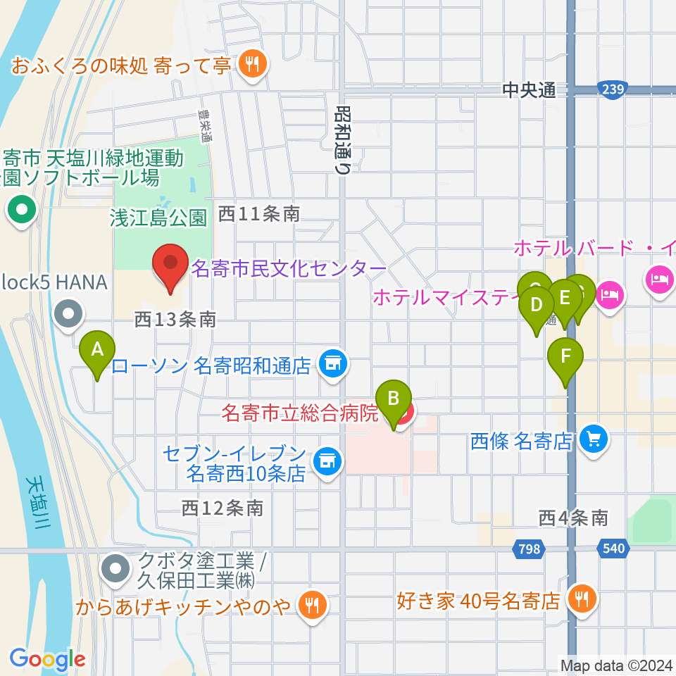 名寄市民文化センター周辺のカフェ一覧地図