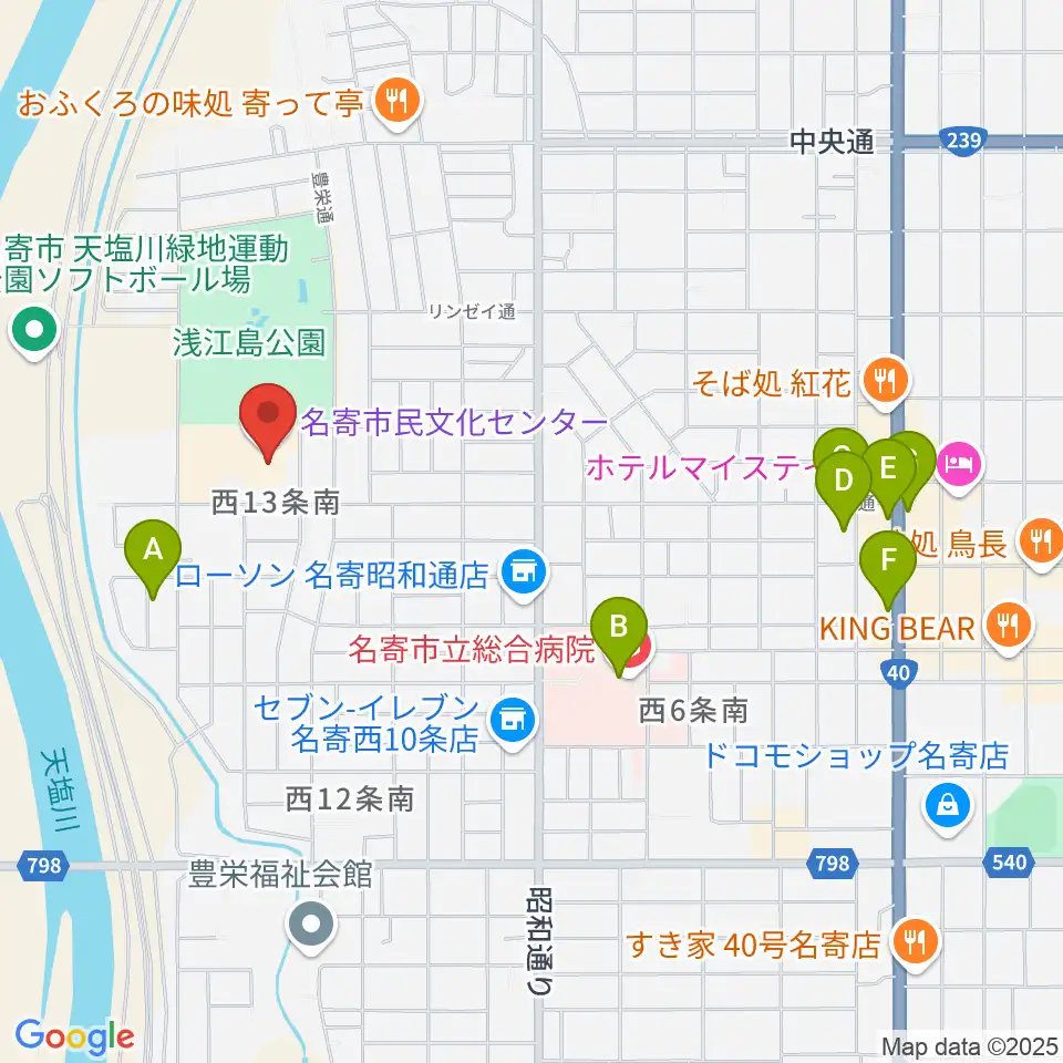 名寄市民文化センター周辺のカフェ一覧地図