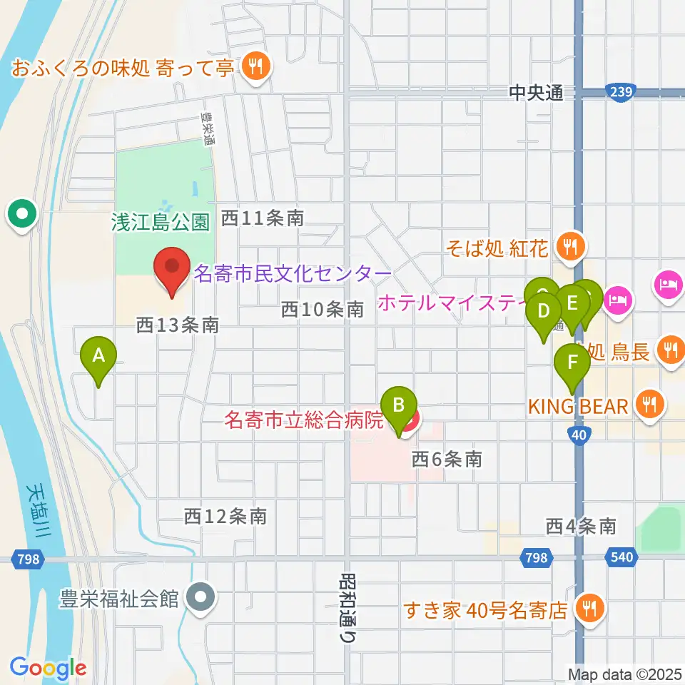 名寄市民文化センター東館周辺のカフェ一覧地図