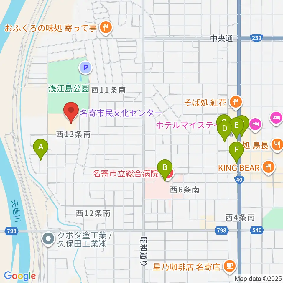 名寄市民文化センター東館周辺のカフェ一覧地図