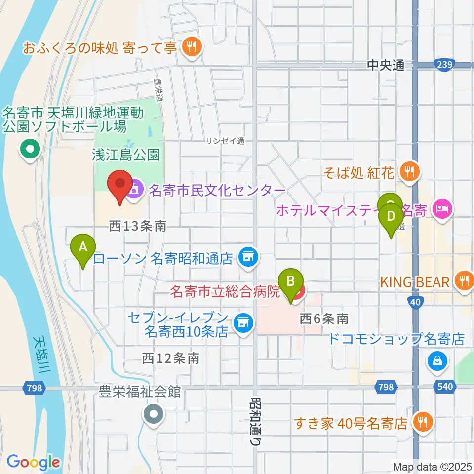 名寄市民文化センター エンレイホール周辺のカフェ一覧地図