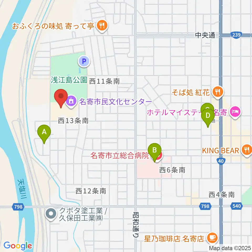 名寄市民文化センター エンレイホール周辺のカフェ一覧地図