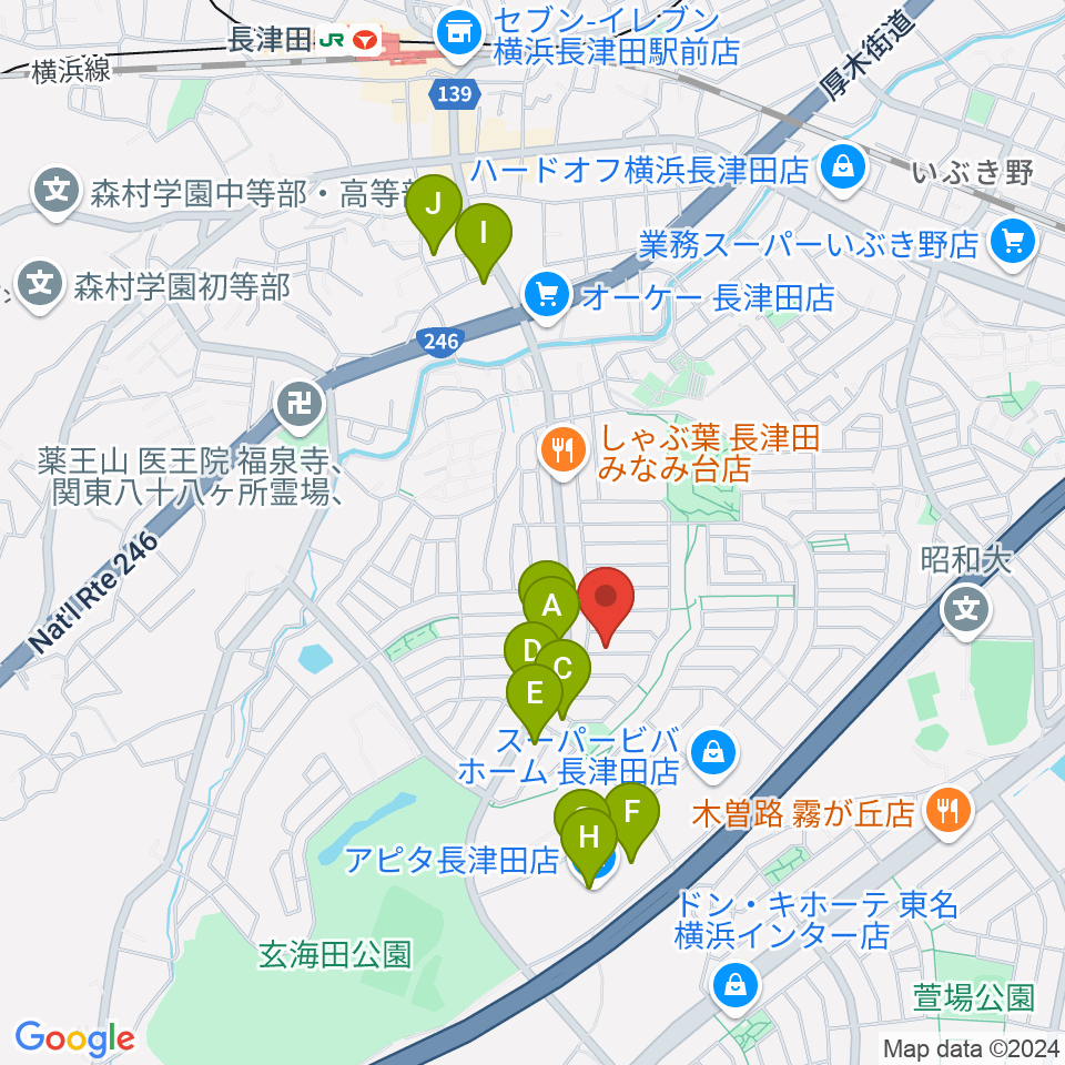 ローズ楽器工房周辺のカフェ一覧地図