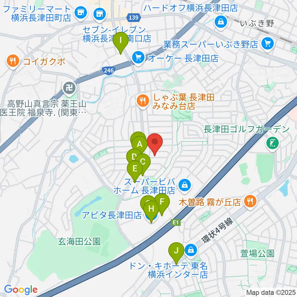 ローズ楽器工房周辺のカフェ一覧地図