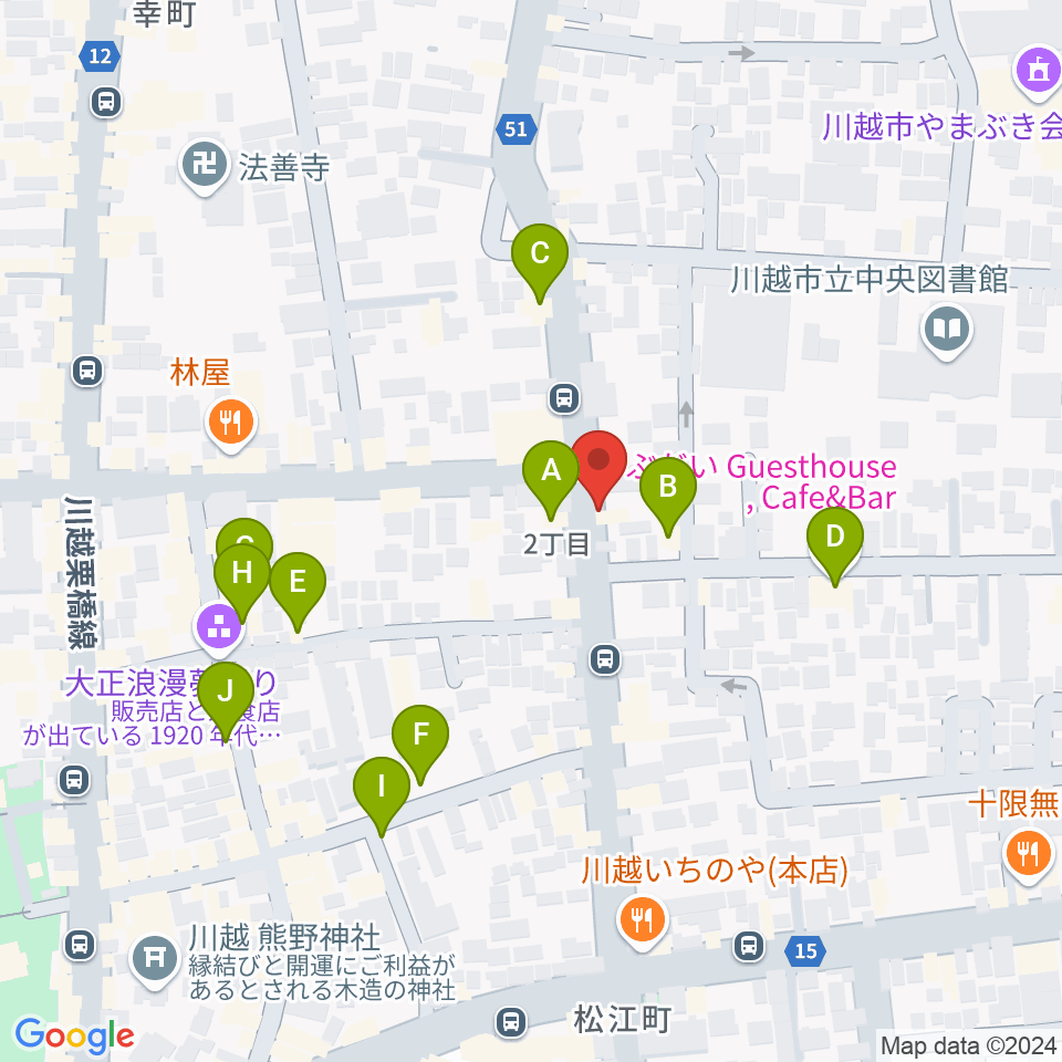 川越Rotom周辺のカフェ一覧地図