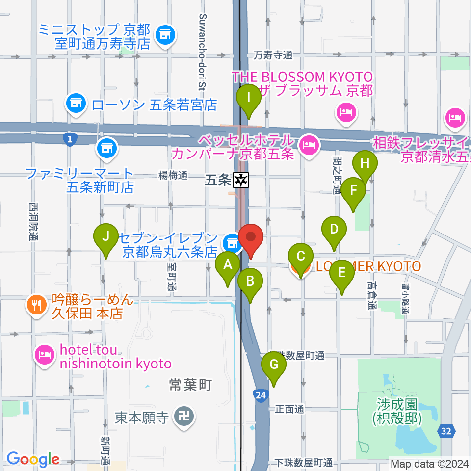 ベリーメリーミュージックスクール京都校周辺のカフェ一覧地図