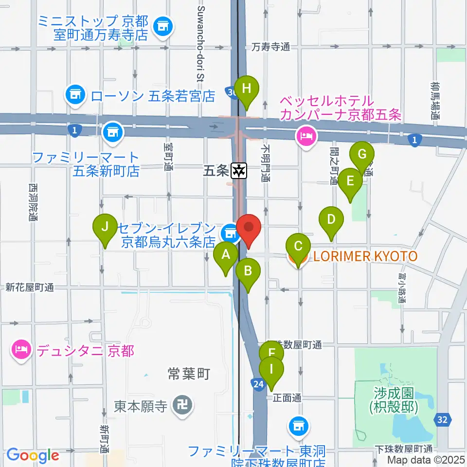 ベリーメリーミュージックスクール京都校周辺のカフェ一覧地図