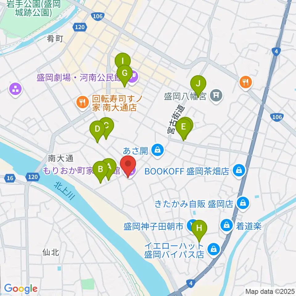 もりおか町家物語館 浜藤ホール周辺のカフェ一覧地図