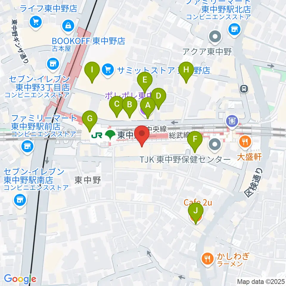 東中野music shed YES!周辺のカフェ一覧地図
