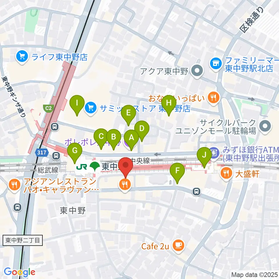 東中野music shed YES!周辺のカフェ一覧地図