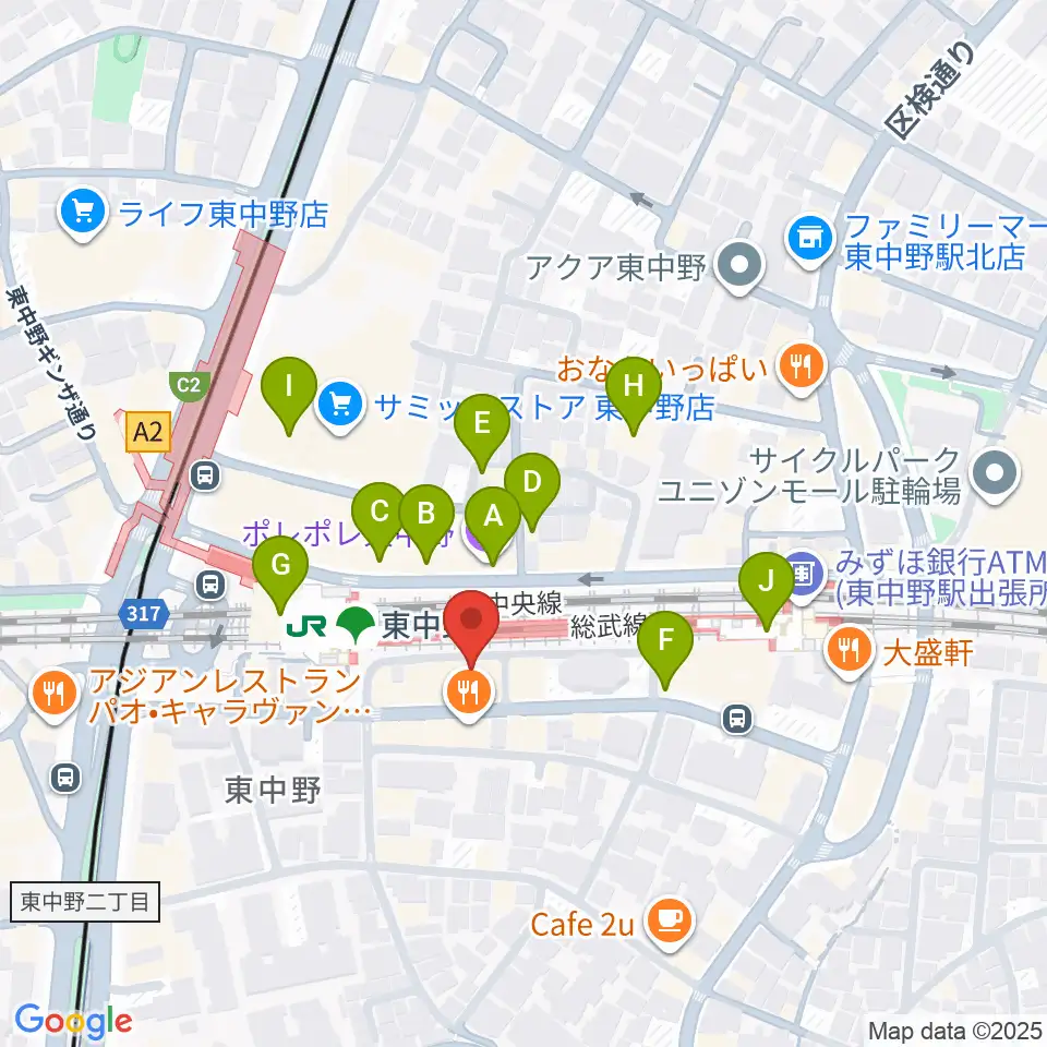 東中野music shed YES!周辺のカフェ一覧地図