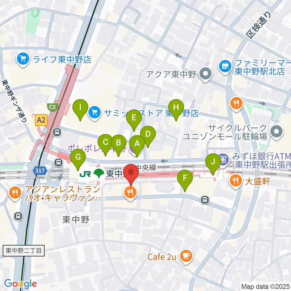 東中野music shed YES!周辺のカフェ一覧地図