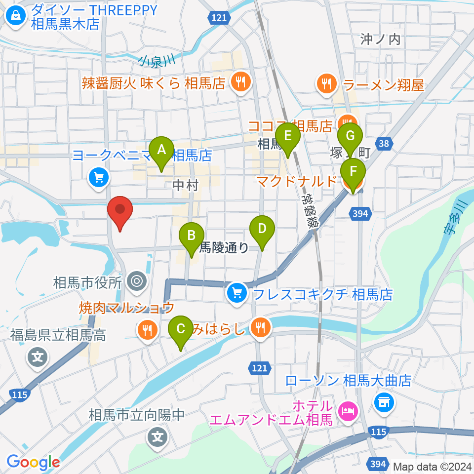 相馬市民会館周辺のカフェ一覧地図