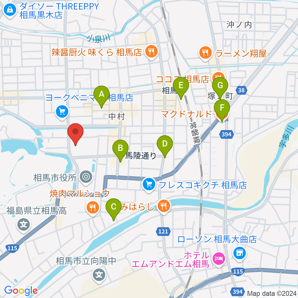 相馬市民会館周辺のカフェ一覧地図