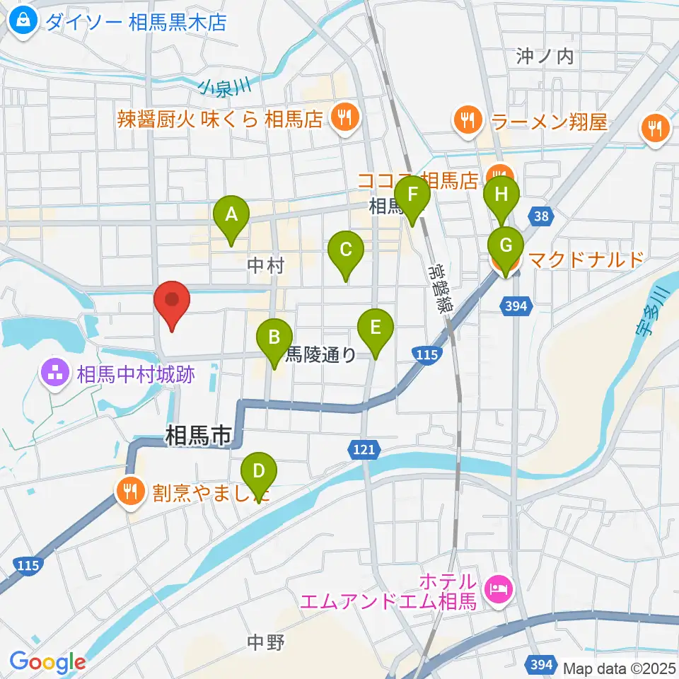 相馬市民会館周辺のカフェ一覧地図