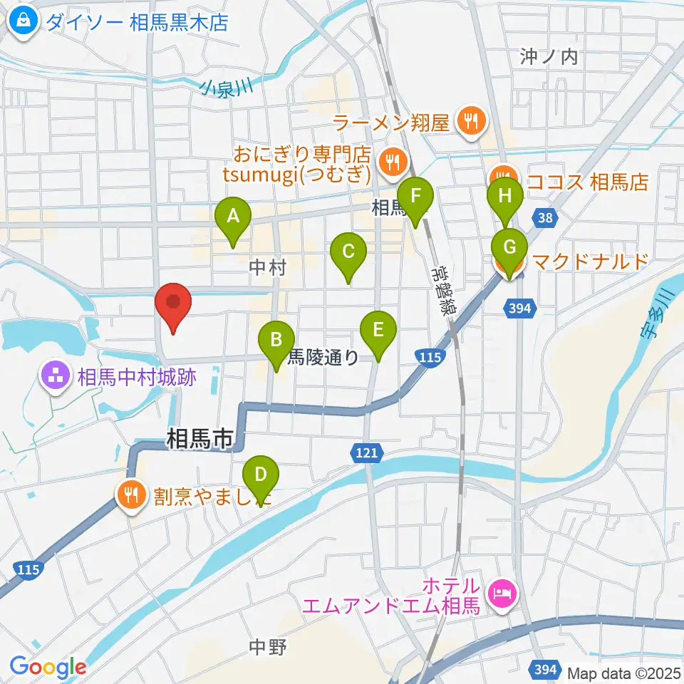 相馬市民会館周辺のカフェ一覧地図