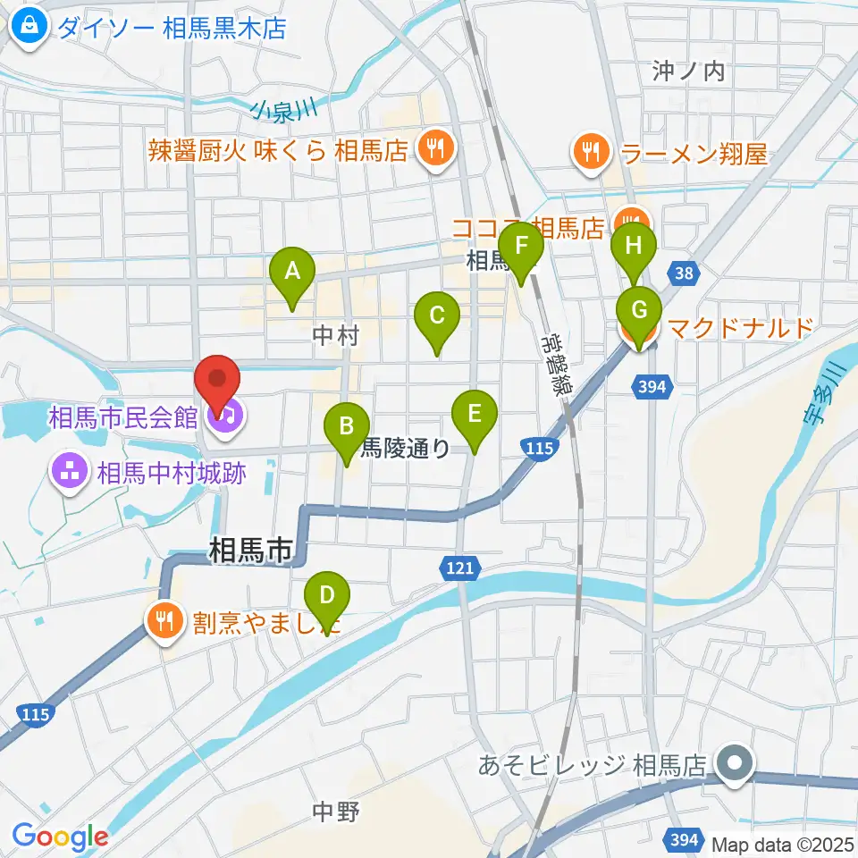 相馬市民会館周辺のカフェ一覧地図