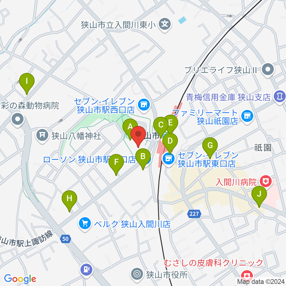 狭山市市民交流センター周辺のカフェ一覧地図