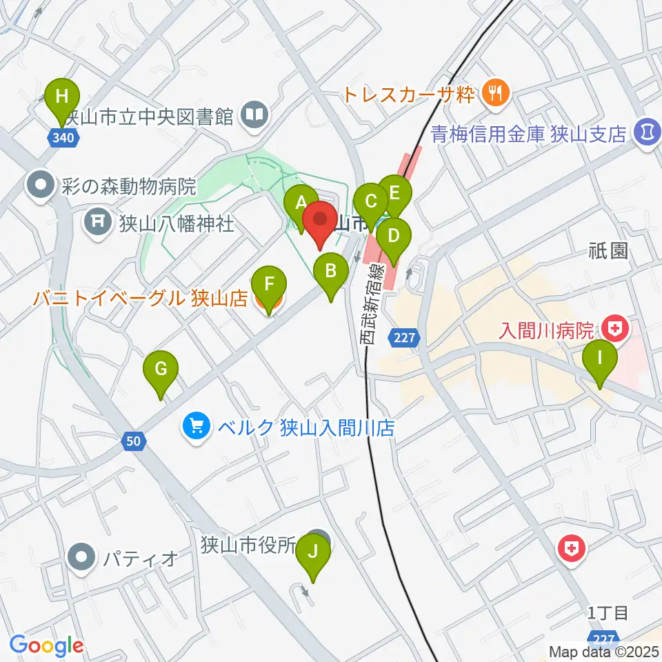 狭山市市民交流センター周辺のカフェ一覧地図