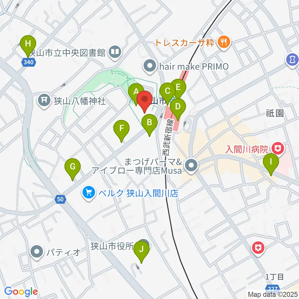 狭山市市民交流センター周辺のカフェ一覧地図