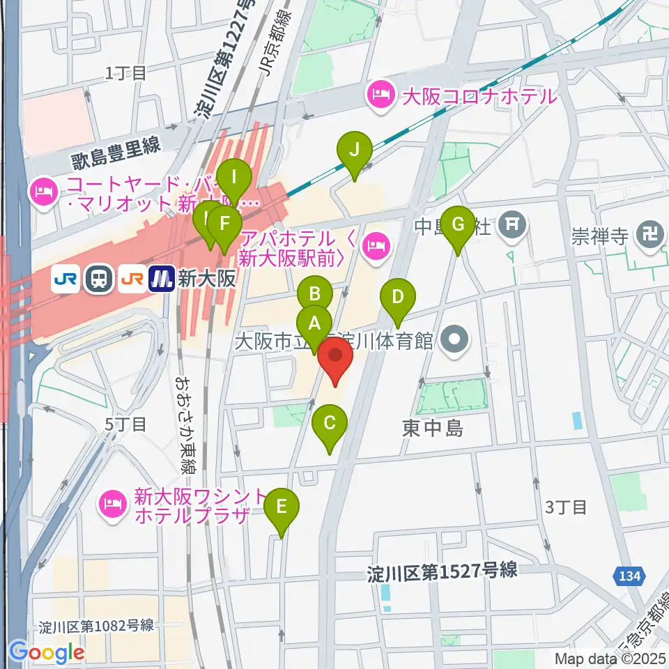 大阪市立青少年センター KOKOPLAZA周辺のカフェ一覧地図