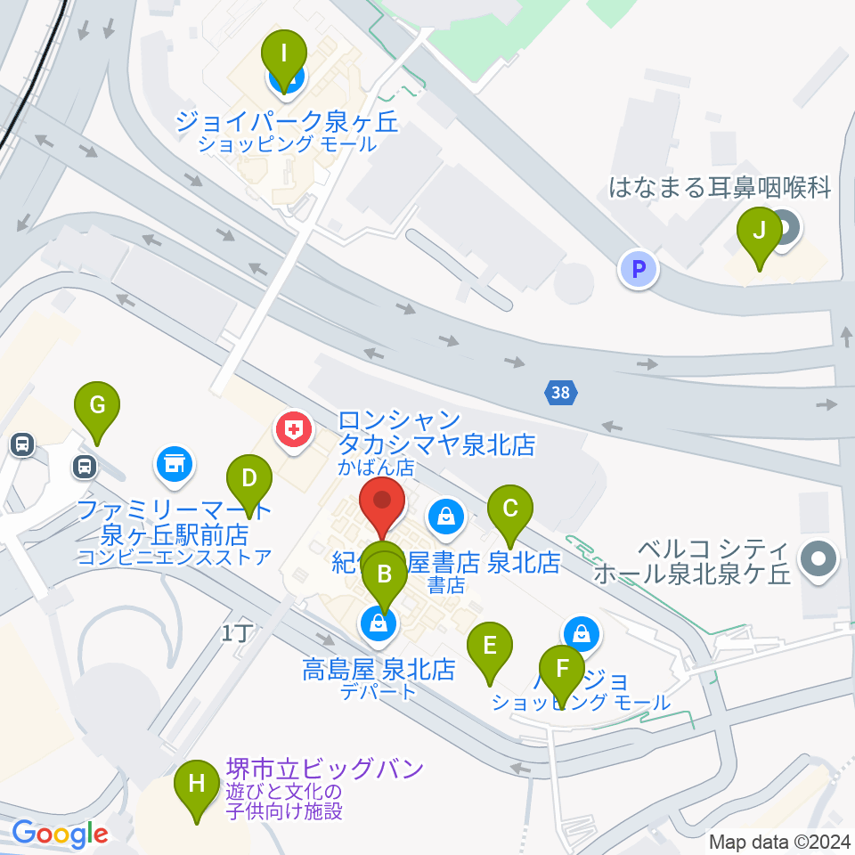 ワタナベ楽器店パンジョミュージックセンター周辺のカフェ一覧地図