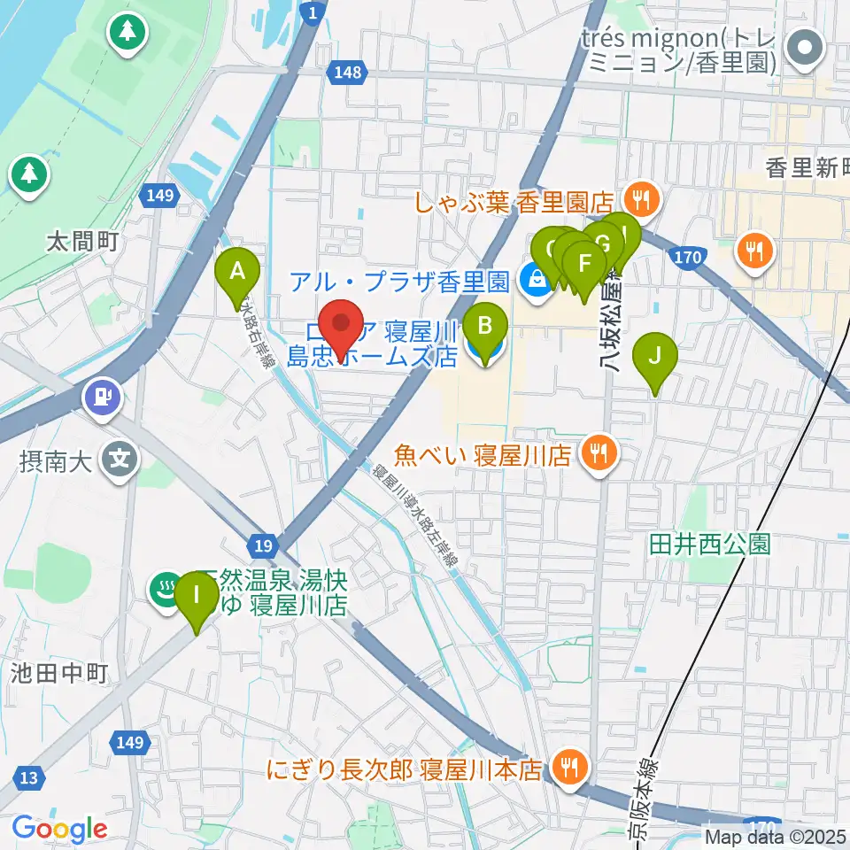 RISOおんがくいん周辺のカフェ一覧地図