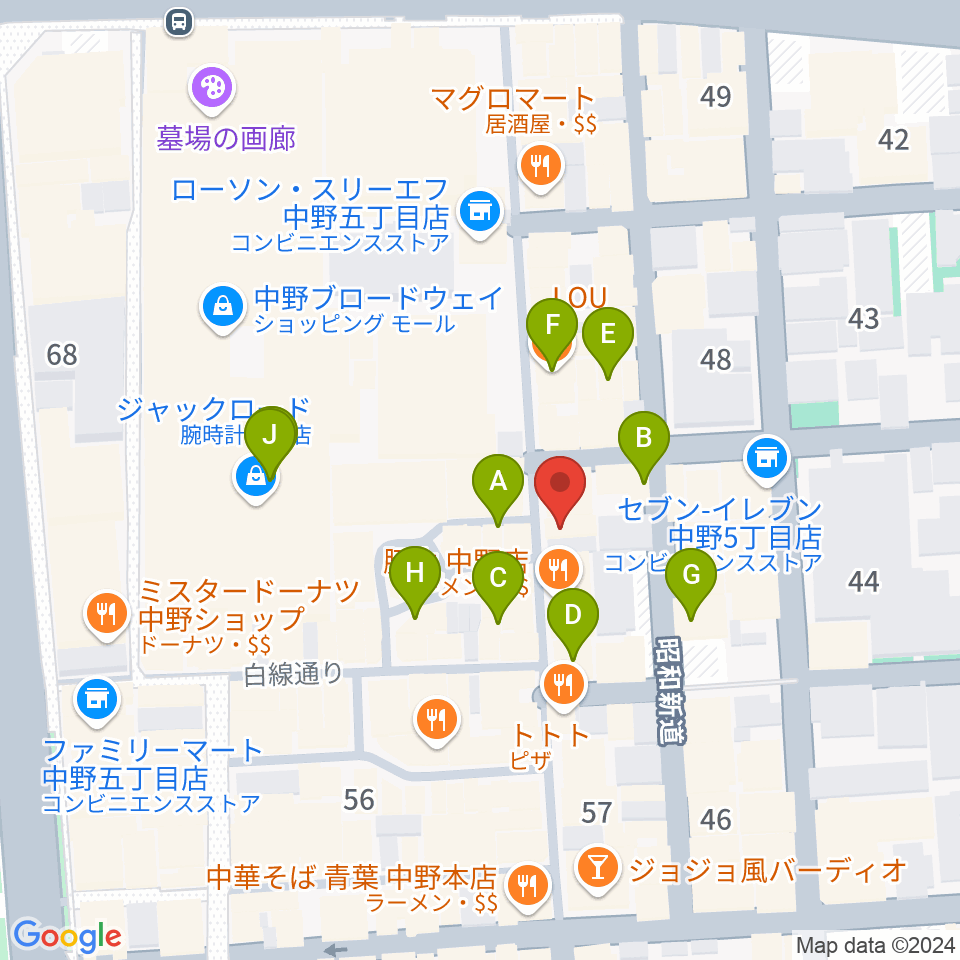 中野JET BAR周辺のカフェ一覧地図