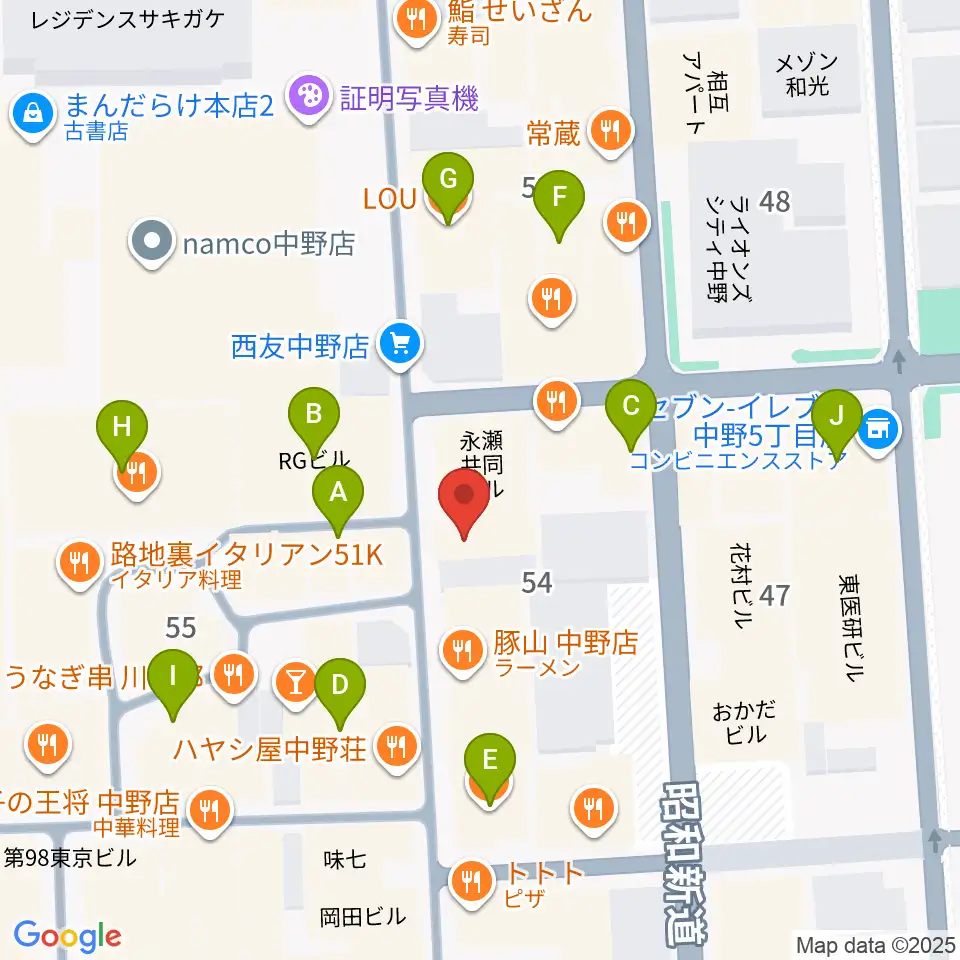 中野JET BAR周辺のカフェ一覧地図