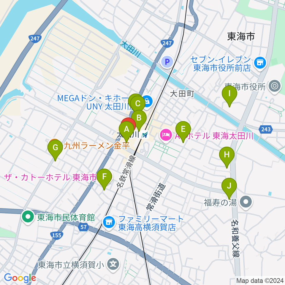 東海市芸術劇場周辺のカフェ一覧地図