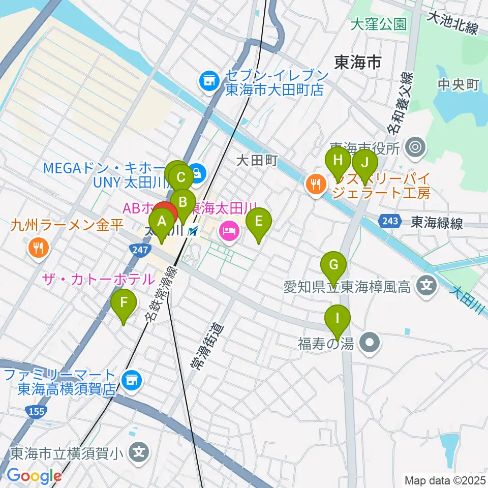 東海市芸術劇場周辺のカフェ一覧地図