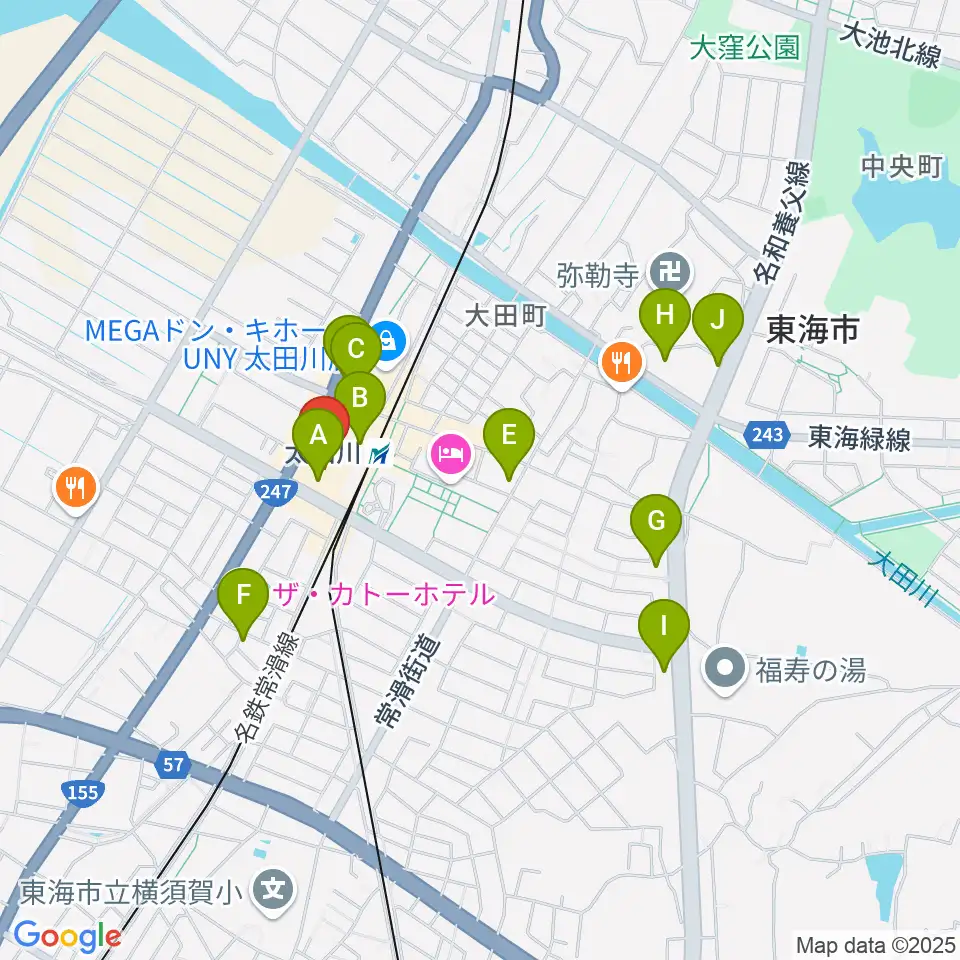 東海市芸術劇場周辺のカフェ一覧地図