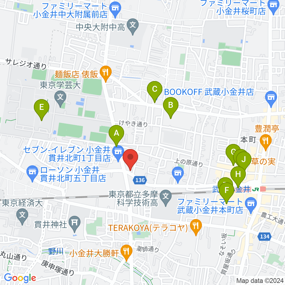 きたまちセンター周辺のカフェ一覧地図