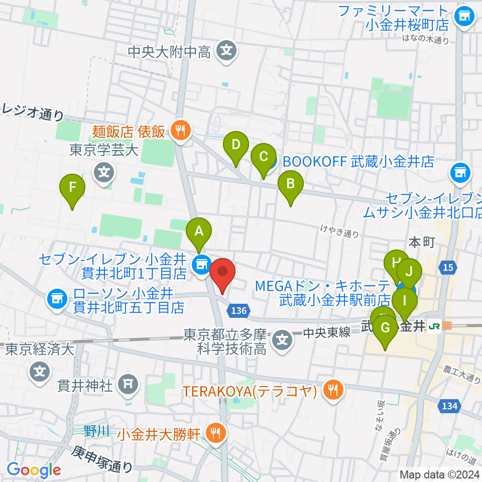 きたまちセンター周辺のカフェ一覧地図