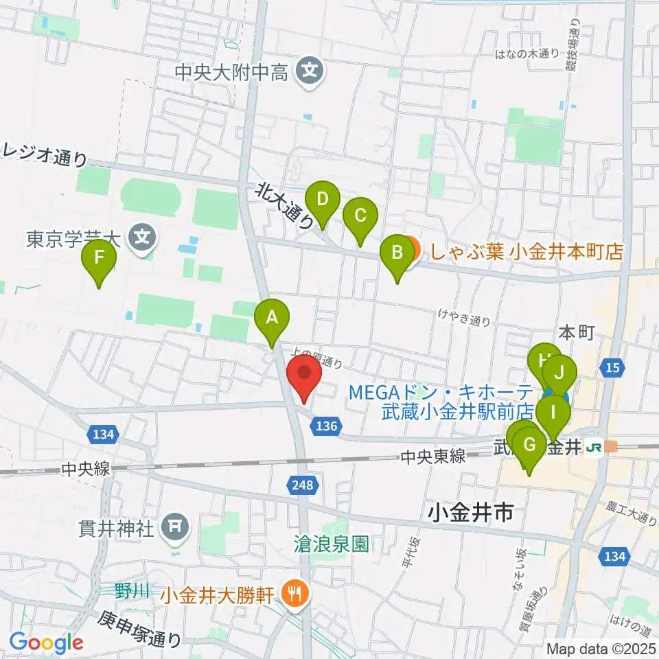 きたまちセンター周辺のカフェ一覧地図