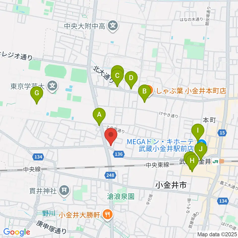 きたまちセンター周辺のカフェ一覧地図