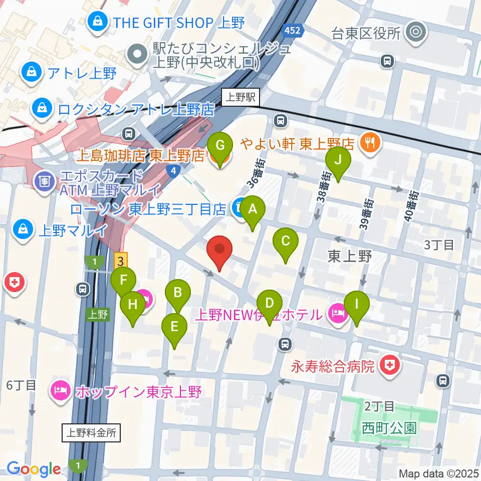上野音横丁周辺のカフェ一覧地図
