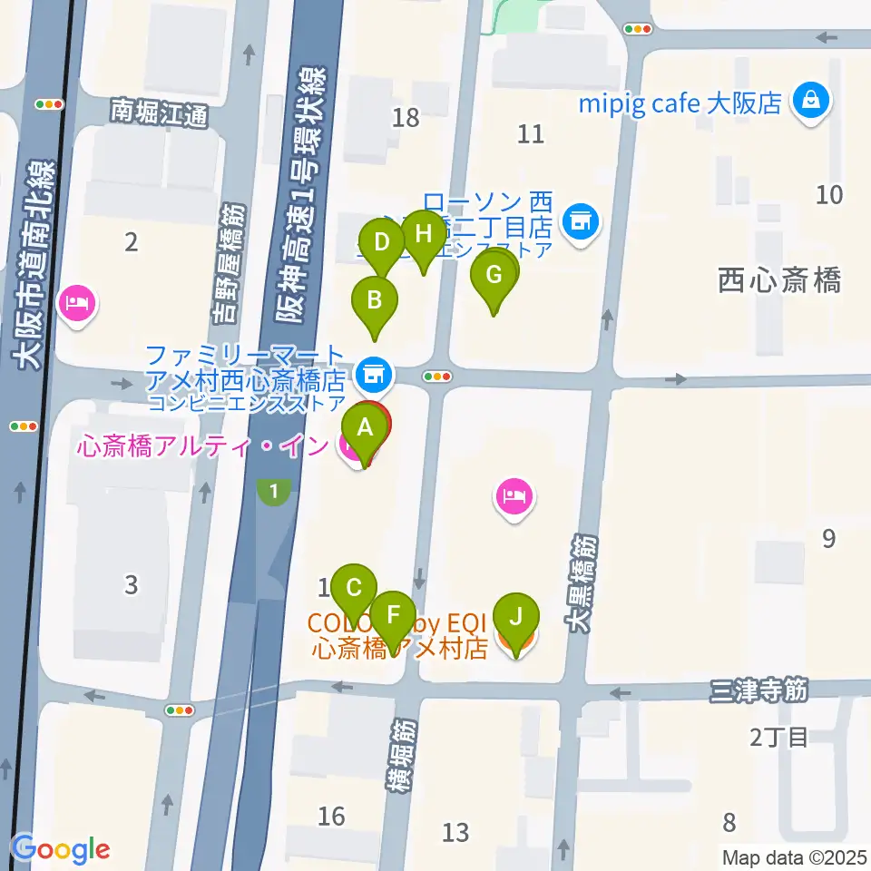ゴースト大阪周辺のカフェ一覧地図