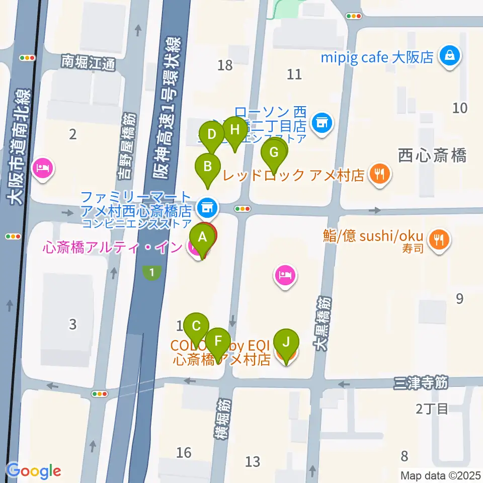 ゴースト大阪周辺のカフェ一覧地図