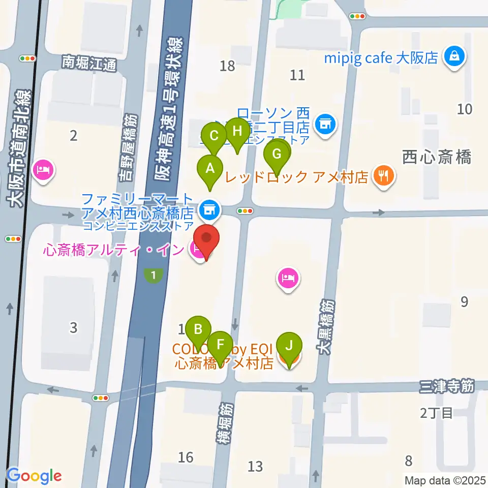 ゴースト大阪周辺のカフェ一覧地図
