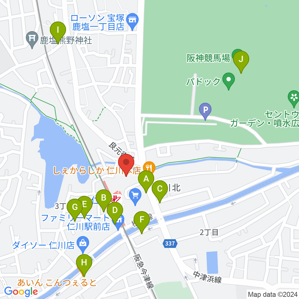 さらら仁川（宝塚市公益施設）周辺のカフェ一覧地図