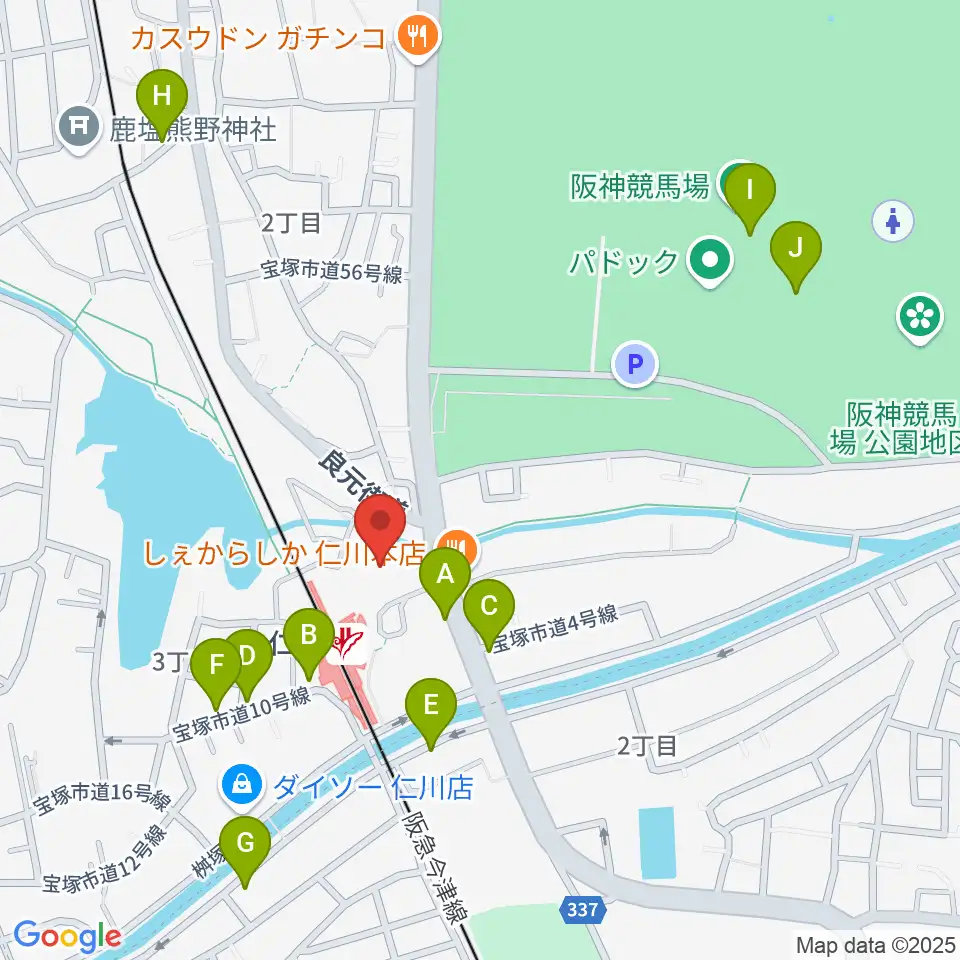 さらら仁川 宝塚市公益施設周辺のカフェ一覧地図