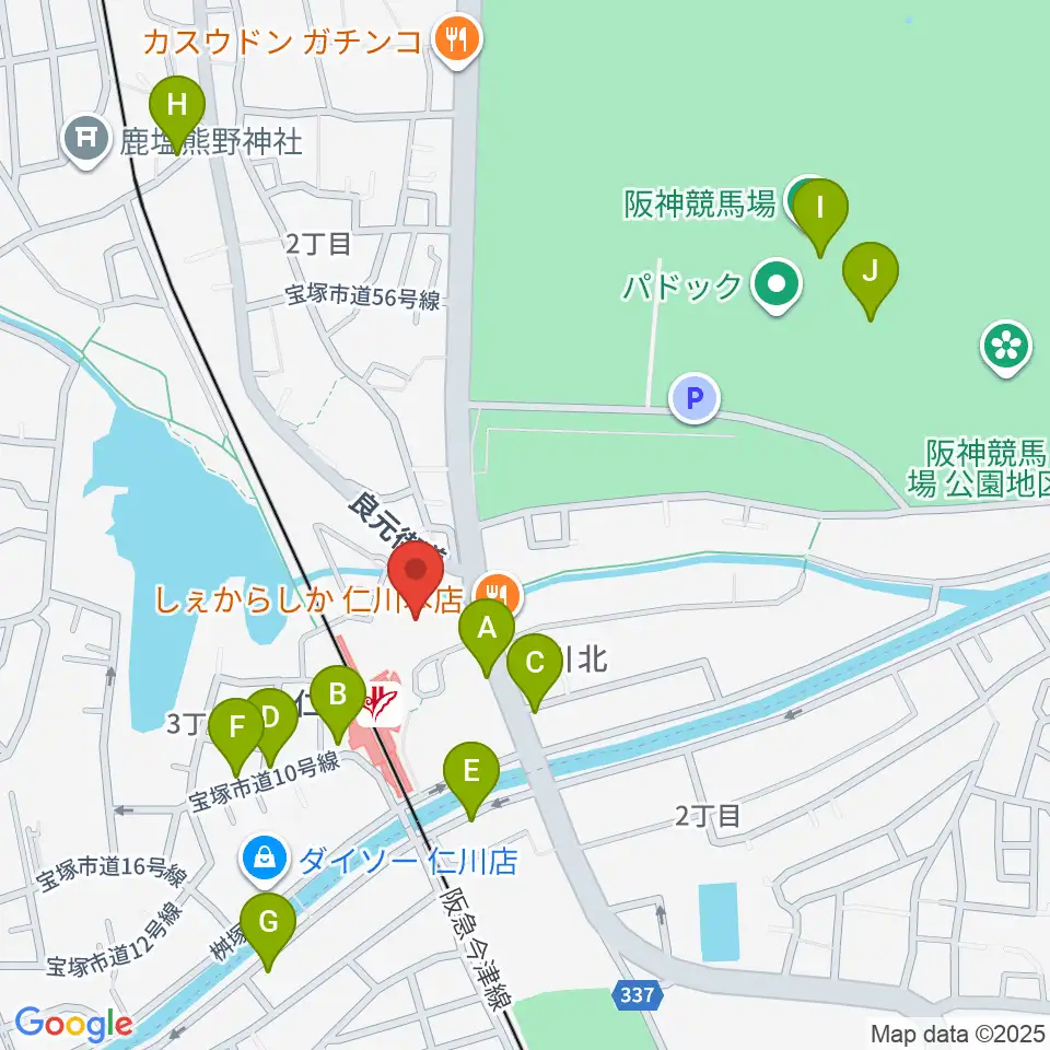 さらら仁川 宝塚市公益施設周辺のカフェ一覧地図