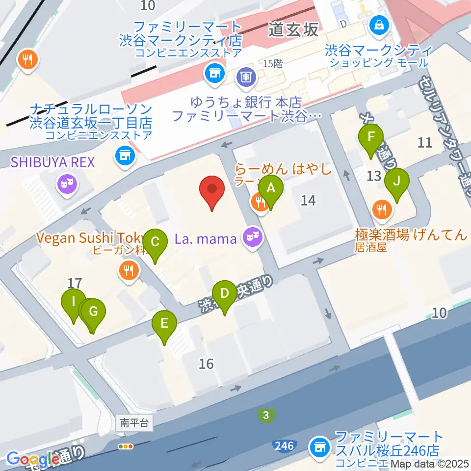渋谷La.mama (ラママ)周辺のカフェ一覧地図