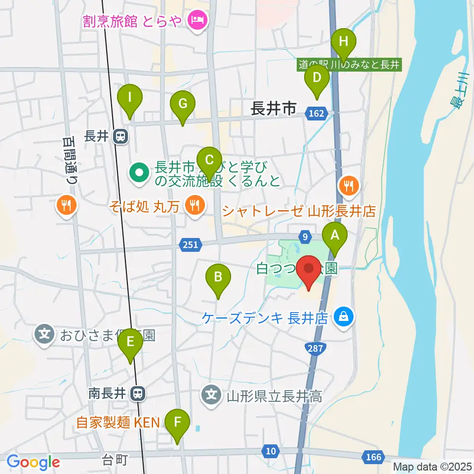 長井市民文化会館周辺のカフェ一覧地図