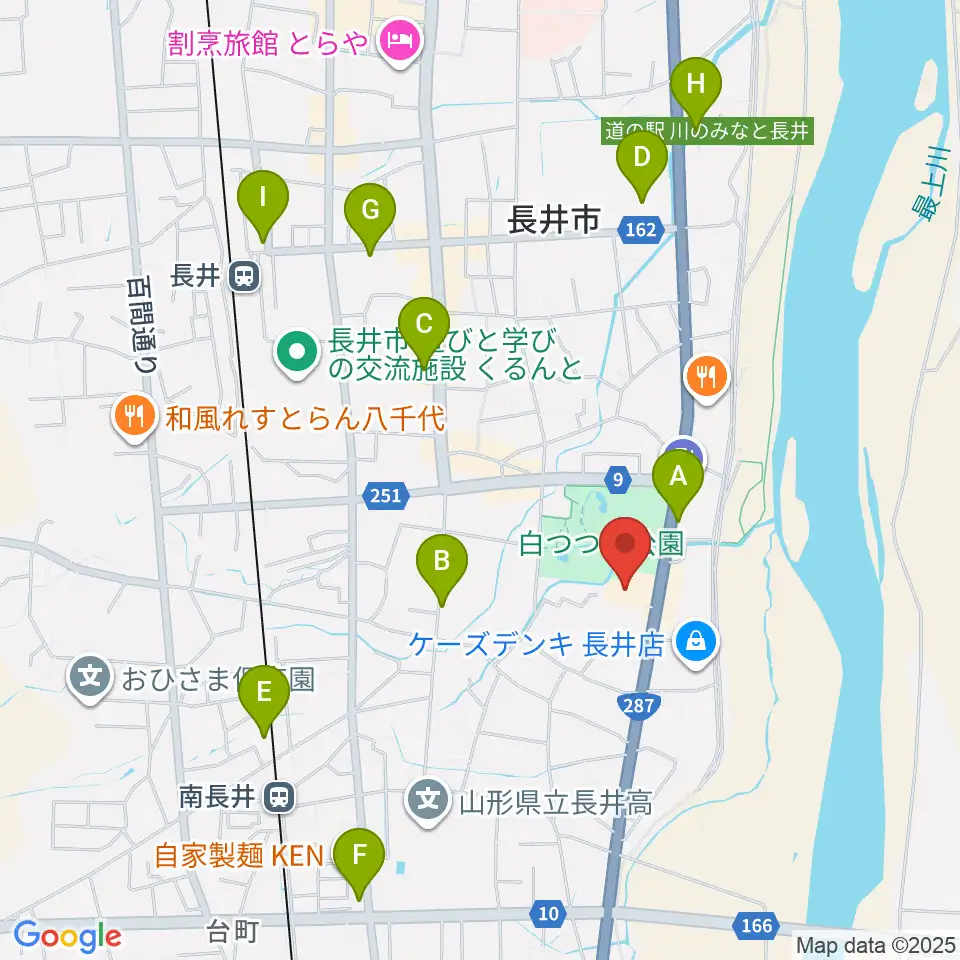 長井市民文化会館周辺のカフェ一覧地図
