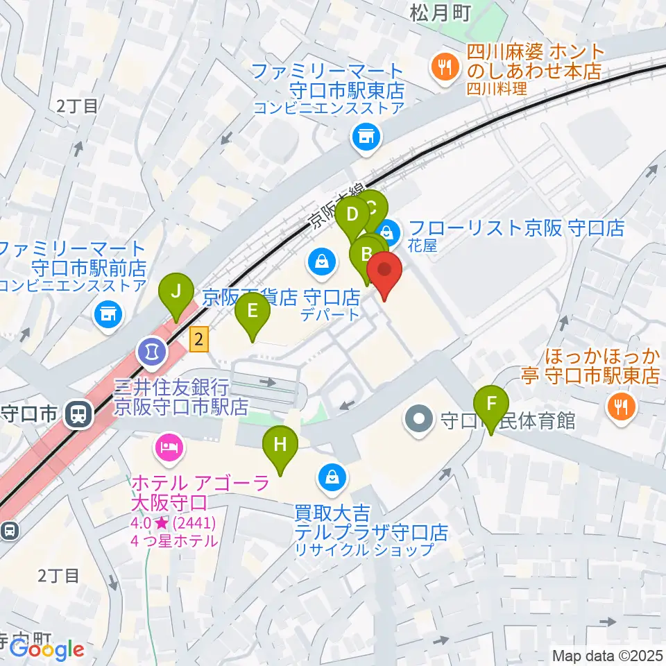 守口文化センター・エナジーホール周辺のカフェ一覧地図