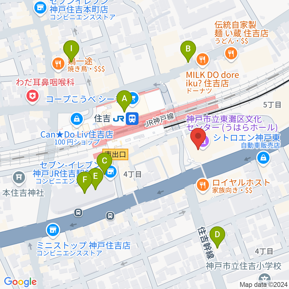 東灘区文化センター うはらホール周辺のカフェ一覧地図