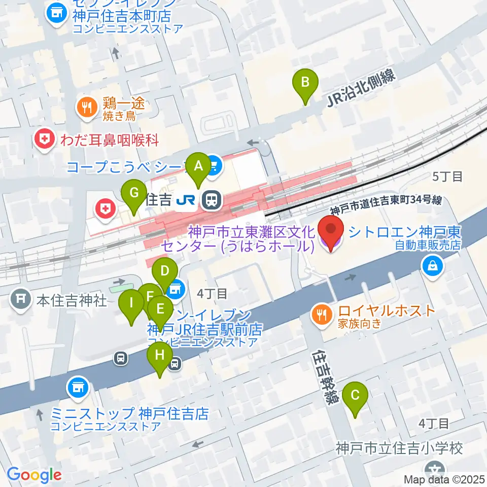 神戸市立東灘区文化センター周辺のカフェ一覧地図