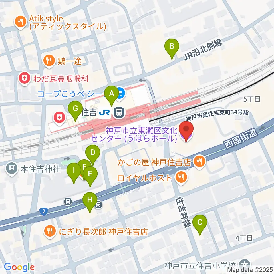 神戸市立東灘区文化センター周辺のカフェ一覧地図